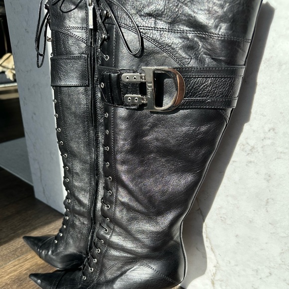 SOLD ‼️ Christian Dior Boots Black Pointed Toe Leather Lace Up - Picture 2 of 4
